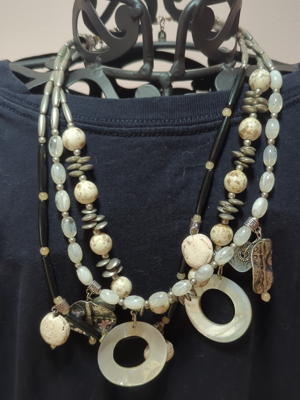 VTG Treska Multi-Strand Mother of Pearl Silver-tone Necklace - Boho Artisan Max